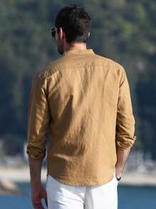 NITAGUT Men's Casual Simple Breathable Long Sleeve Shirt - Khaki - View 2