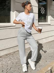 RueChic Letter Graphic Tee & Sweatpants - Grey - View 5