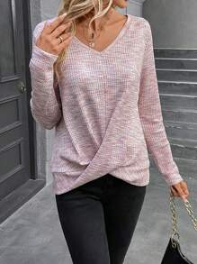 SHEIN Frenchy Space Dye Twist Hem Tee - Pink - View 4