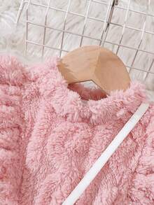 Bebé niña Vestido ribete con fruncido de peluche sin bolso - Rosa - Ver 4