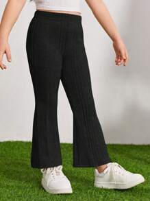 SHEIN Leap Crew Young Girl Solid Flare Leg Pants - Black - View 5