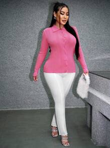 SHEIN SXY Solid Button Front Cardigan - Pink - View 5