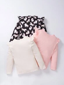 SHEIN 女小童3入組獨角獸印花荷葉邊T恤 - 彩色 - 查看 2