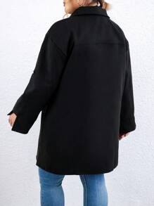 Calvaya Plus Roll Tab Sleeve Flap Pocket Overcoat - Black - View 2