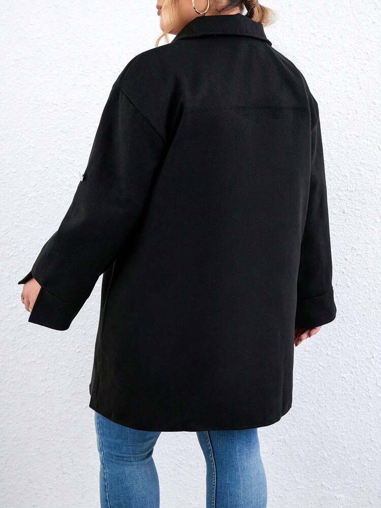 Plus Roll Tab Sleeve Flap Pocket Overcoat