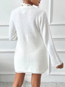 Zolique Unicolore Top En Tricot À Fines Brides & Jupe En Tricot & Cardigan - Blanc - Voir 2