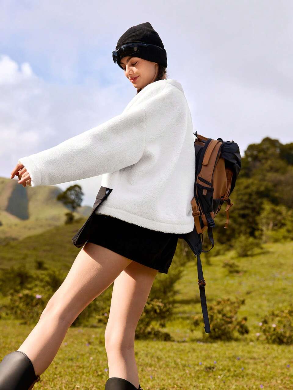 Solid Button Front Outdoor Fleece Jacket