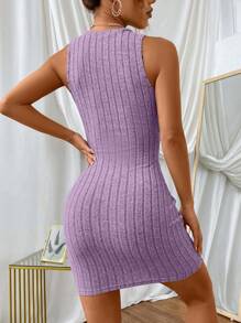 SHEIN Essnce Chất rắn Đồ đan Ribbed Váy ba lỗ - Màu tím - Xem 2