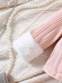 SHEIN 女嬰羊絨領口拼接毛茸茸襯衫和喇叭褲 - 粉色 - 查看 5