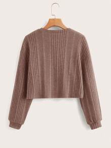 SHEIN Leap Crew Teen Girl Drop Shoulder Ribbed Knit Tee - Mocha Brown - View 2