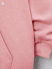 SHEIN 女小童字母圖案袋鼠口袋落肩袖運動衫 - 粉色 - 查看 6