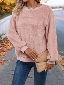 SHEIN LUNE Solid Drop Shoulder Teddy Sweatshirt In Fall/Winter