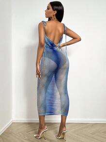 Zolique Allover Print Tie Shoulder Cami Dress - Blue - View 2