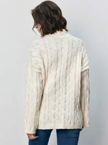 SHEIN Frenchy Jersey tejido de cable de hombros caídos - Albaricoque - Ver 3