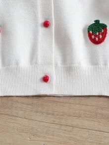 SHEIN 女小童草莓刺繡開襟衫&百褶針織短裙 - 彩色 - 查看 5