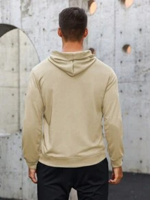 Manfinity Sport Corelite 男士字母图案袋鼠口袋抽绳运动卫衣 - 杏色 - 查看 2