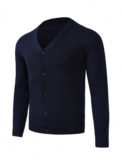 Manfinity Mode Herr cardigan i enfärgad stil, mångsidig för höst/vinter, långärmad topp