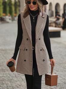Ellegaria. 千鳥格印花雙排釦馬甲西裝外套