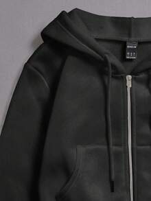 SHEIN Unity Đồ họa Chữ cái Dây kéo Dây rút Hoodie - màu đen - Xem 5