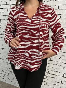Celure 大碼斑馬條紋缺口領襯衫 - 酒紅色 - 查看 1
