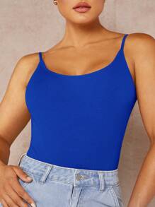 Silquee Solid Backless Cami Bodysuit - Royal Blue - View 4