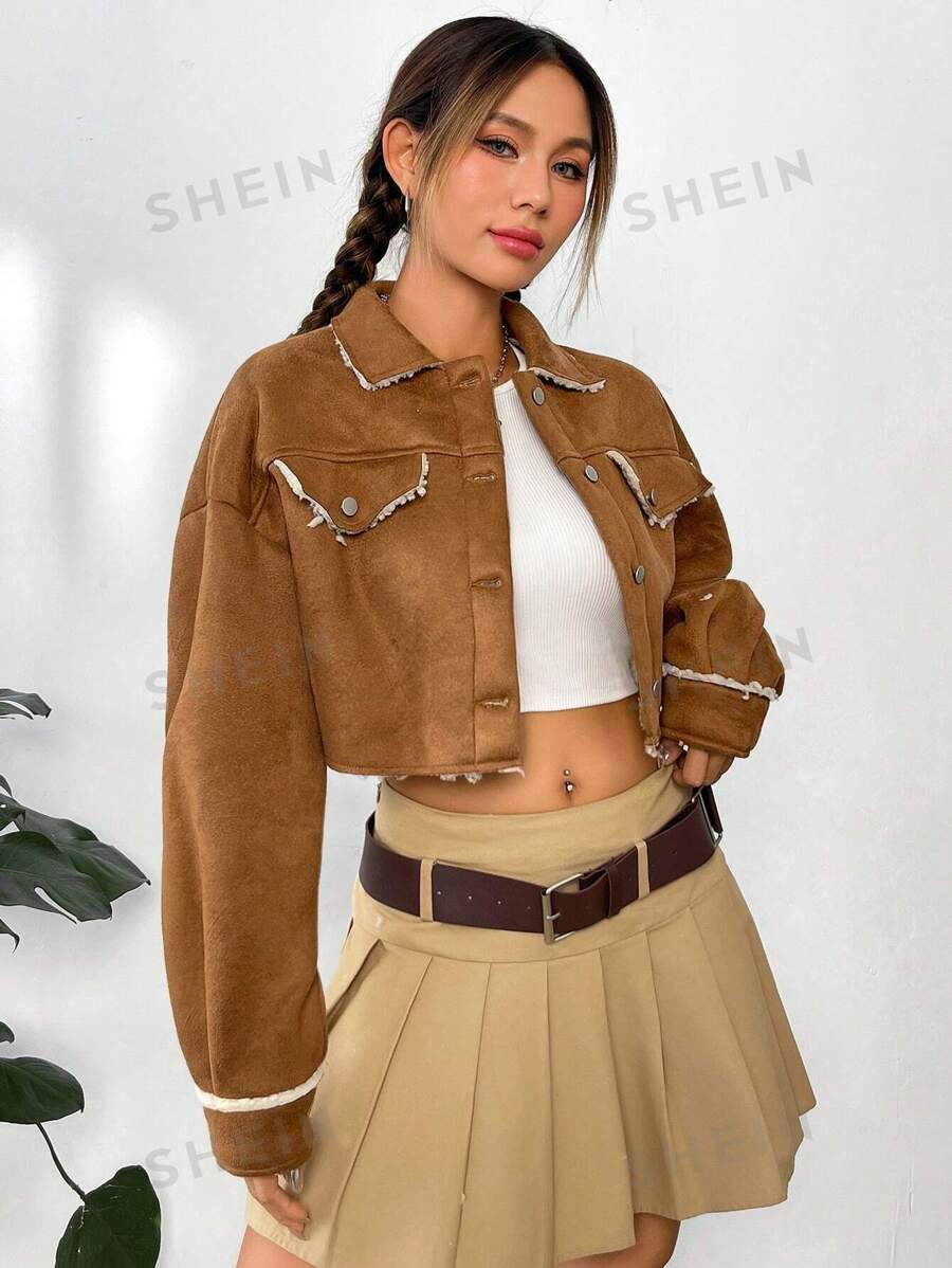 SHEIN EZwear Cazadora crop con diseño de solapa