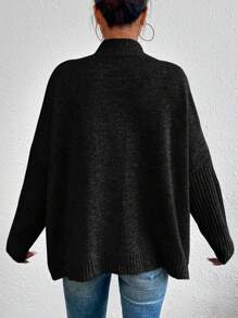 Cloudara Mock Neck Batwing Sleeve Sweater - Hitam - View 2