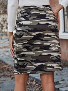 SHEIN LUNE Camo In Tie Trước Váy - xanh quân đội - Xem 2