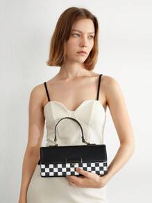 BizChic Túi Checkerboard màu đen có khóa nắp trên dành cho nữ - Đen và trắng - Xem 6