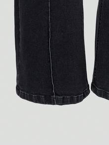 青少年女孩斜口袋牛仔喇叭褲 - 黑色 - 查看 6