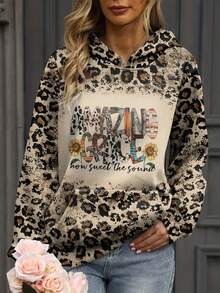 SHEIN EZwear Leopard & Floral Print Drop Shoulder Hoodie - Multicolor - View 3