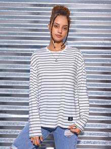 SHEIN 少女休閒條紋圖案長袖t恤 - 黑與白 - 查看 6