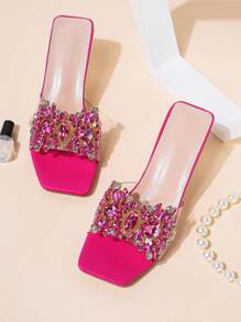 Spring/Summer Fashionable Rhinestone High Heel Sandals Valentines - Hot Pink - View 3