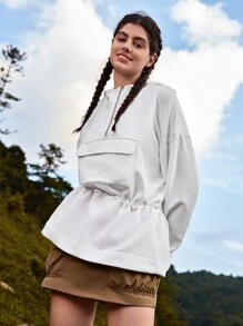 In My Nature 翻盖口袋落肩卫衣 - 白色 - 查看 4