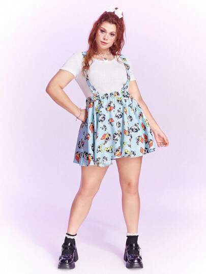 The Powerpuff Girls | ROMWE Große Größen Latzrock mit Cartoon Grafik