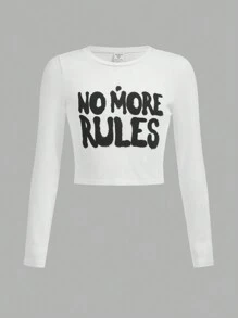 Tween Girl Slogan Graphic Crop Tee & Flap Pocket Pants