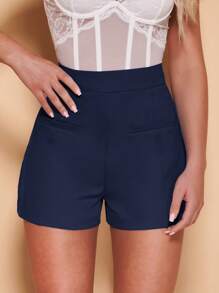 SHEIN BAE 高腰闊腿短褲 - 藏蓝色 - 查看 5