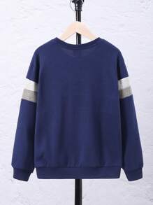 SHEIN 男大童恐龍印花撞色落肩袖運動衫 - 藏蓝色 - 查看 2