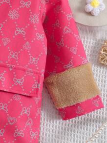 女嬰字母圖案羊絨領口雙排釦外套 - 粉色 - 查看 4