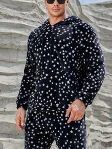 Manfinity VCAY Áo hoodie và quần nỉ có túi in hình ngôi sao dành cho nam, dành cho mùa thu đông - Đen và trắng - Xem 3