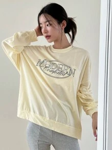 DAZY Letter Graphic Drop Shoulder Sweatshirt,Fall Clothes - Apricot - View 6