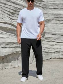 Manfinity Homme Men Plus Solid Slant Pocket Suit Pants - Black - View 6