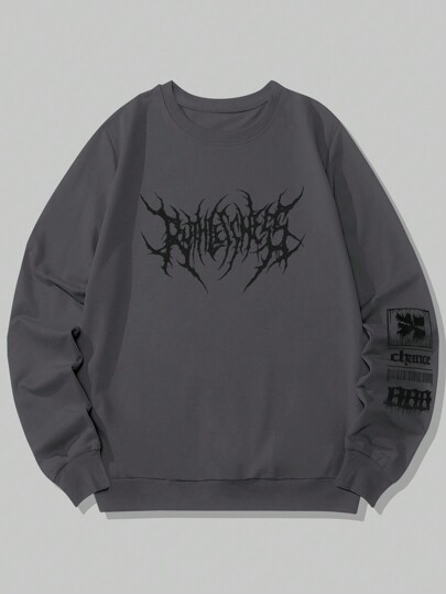 Goth Sweat-shirt-shirt col rond à imprimé lettres pour hommes, pour l'école, pour l'automne