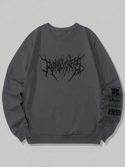 Goth Men's Letter Print Round Neck Sweatshirt, School, For Fall