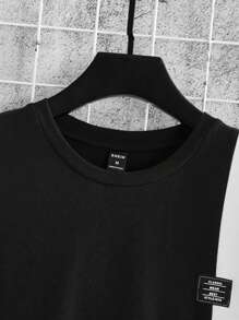 GENTILAND Hombres Camiseta de dos tonos con diseño de parche de letra - Negro - Ver 4