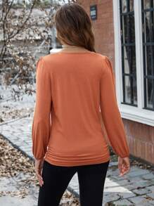 SHEIN LUNE Chất rắn Tay áo lồng đèn Áo thun - trái cam - Xem 3