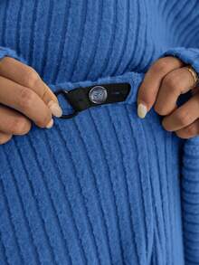 SHEIN Maternity Mock Neck Drop Shoulder Tee & Adjustable Waist Pants - Royal Blue - View 5