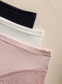 SHEIN Elegant Plus Size High Waisted Panties For Women With Contrast Lace Detail - Multicolor - View 6