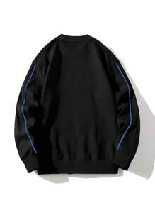 Hombres Sudadera con bordado de letra ribete en contraste