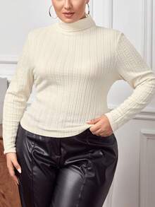 SHEIN Essnce 大碼高領T恤 - 杏色 - 查看 6